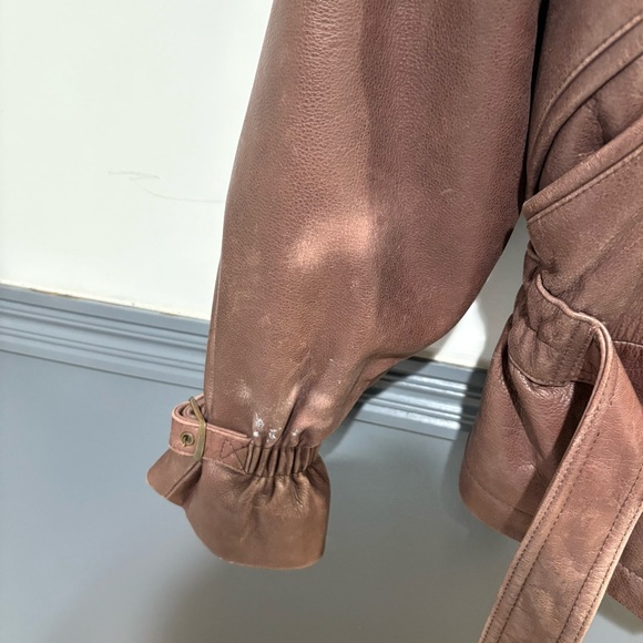 Colebrook & Co Vintage Women's Brown Leather Bomber Jacket Shearling Collar - Picture 11 of 14